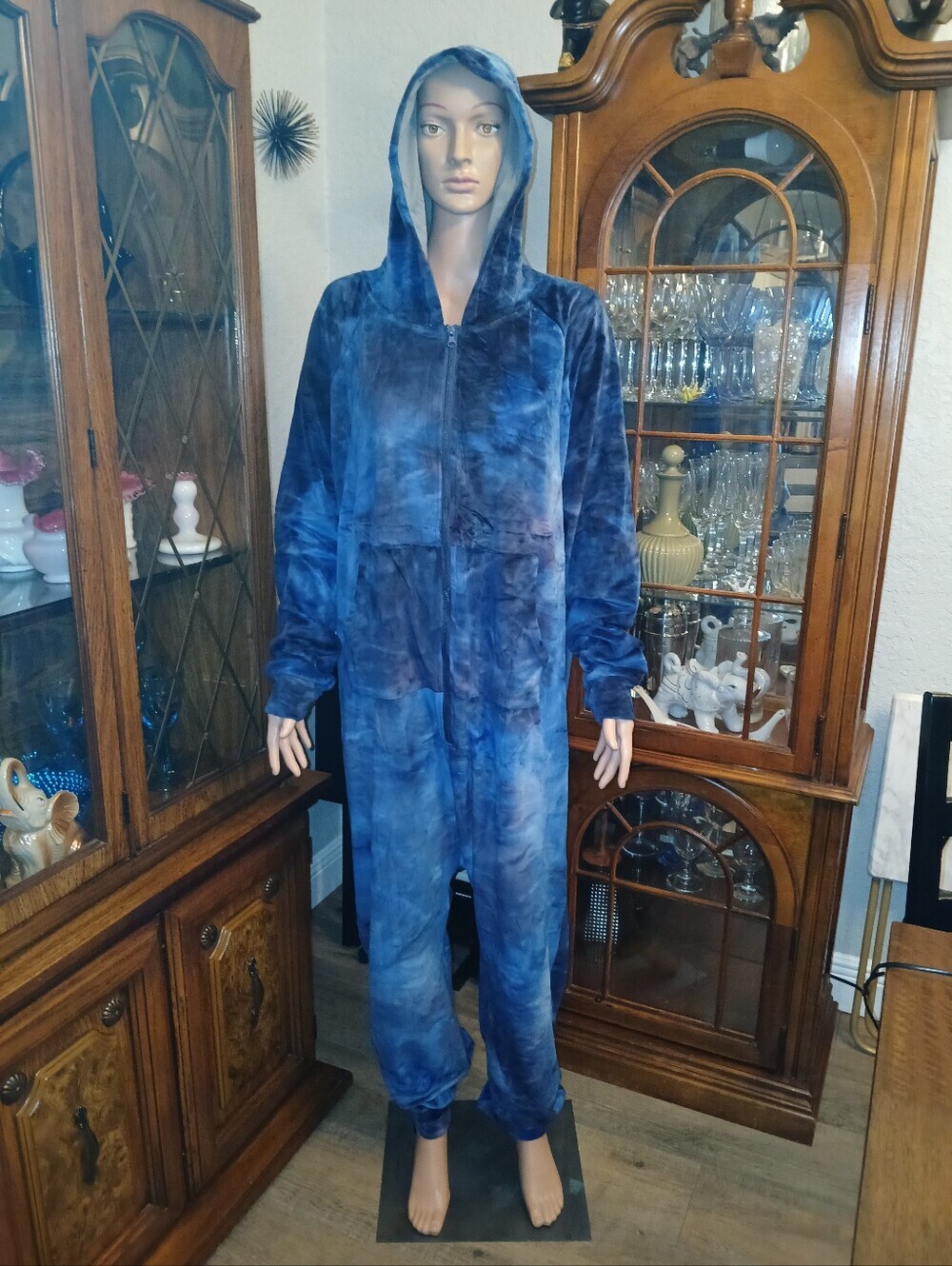 Blue Tie-Dye Plush Hooded Onesie